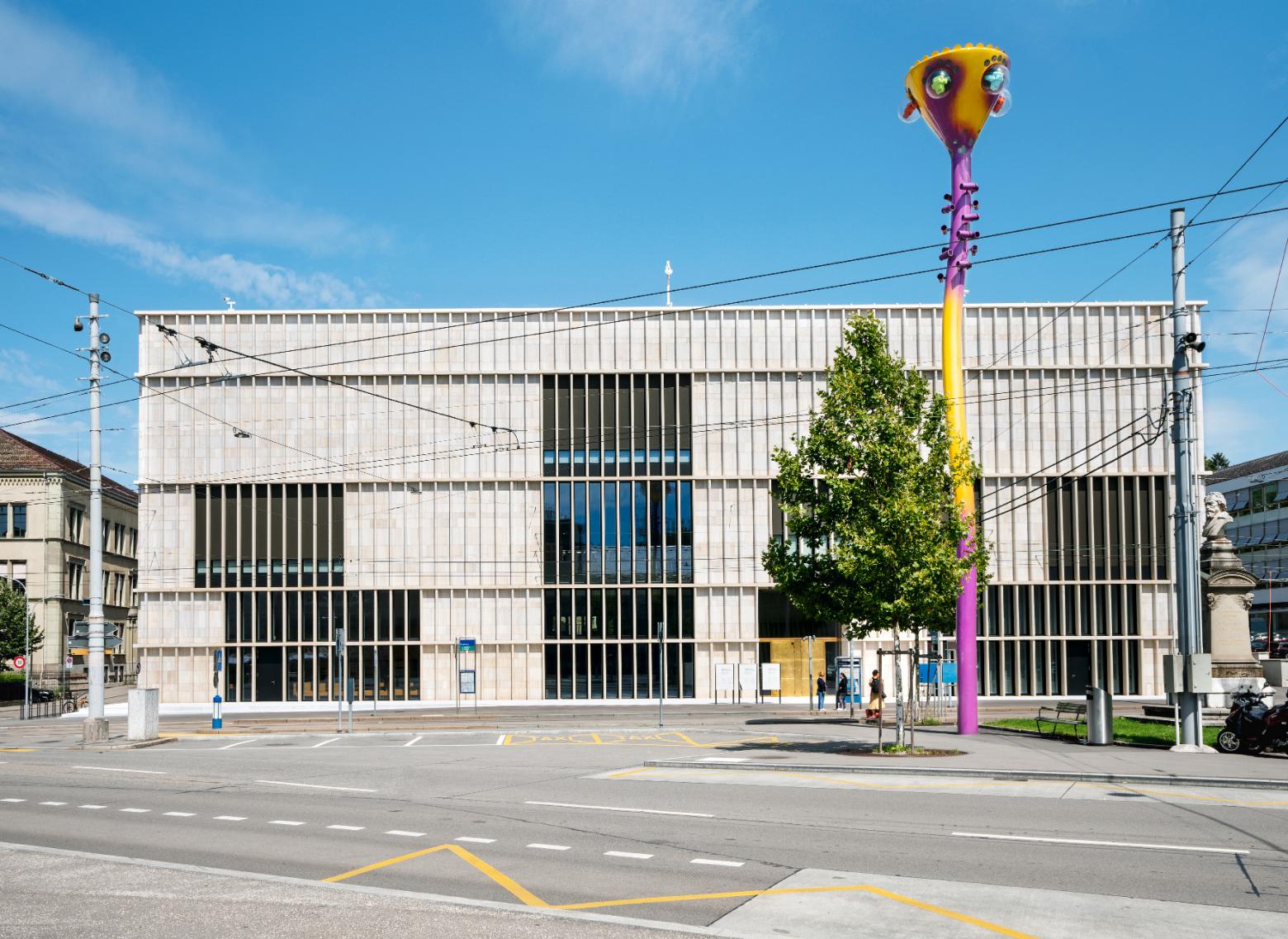 Kunsthaus Zürich, Chipperfield-Bau Ansicht Heimplatz mit Installation "Tastende Lichter" (2020) von Pipilotti Rist