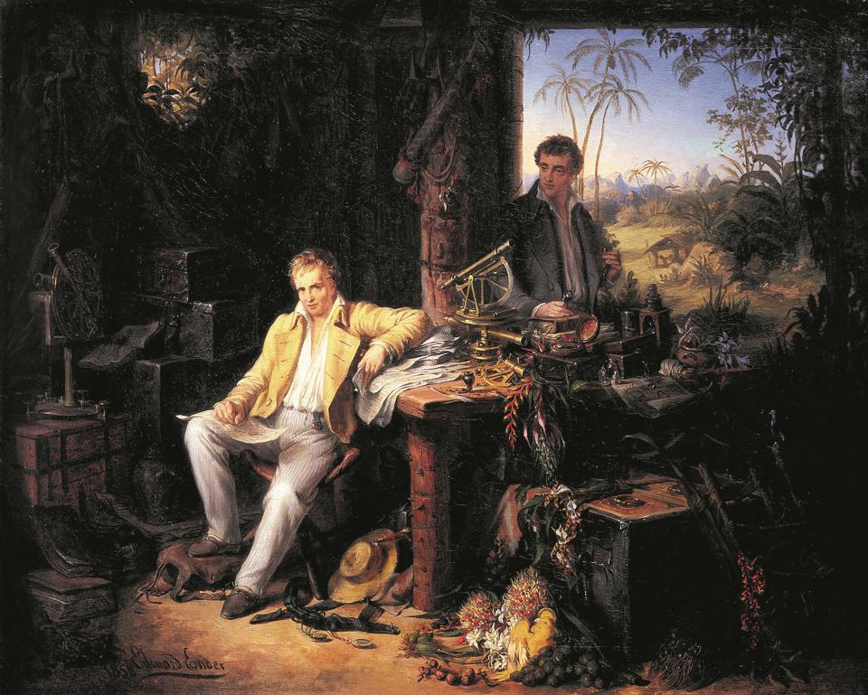 Gemälde Alexander von Humboldt und Aimé Bonpland in der Urwaldhütte in Südamerika
