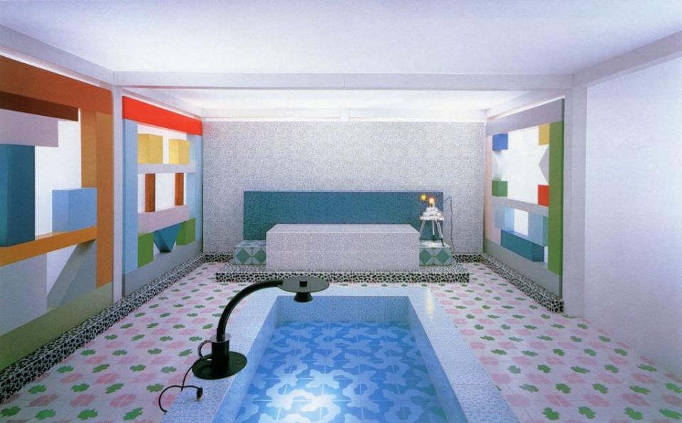 Sottsass Associati, Interieur für eine Ausstellung über italienisches Design in Tokio, 1984